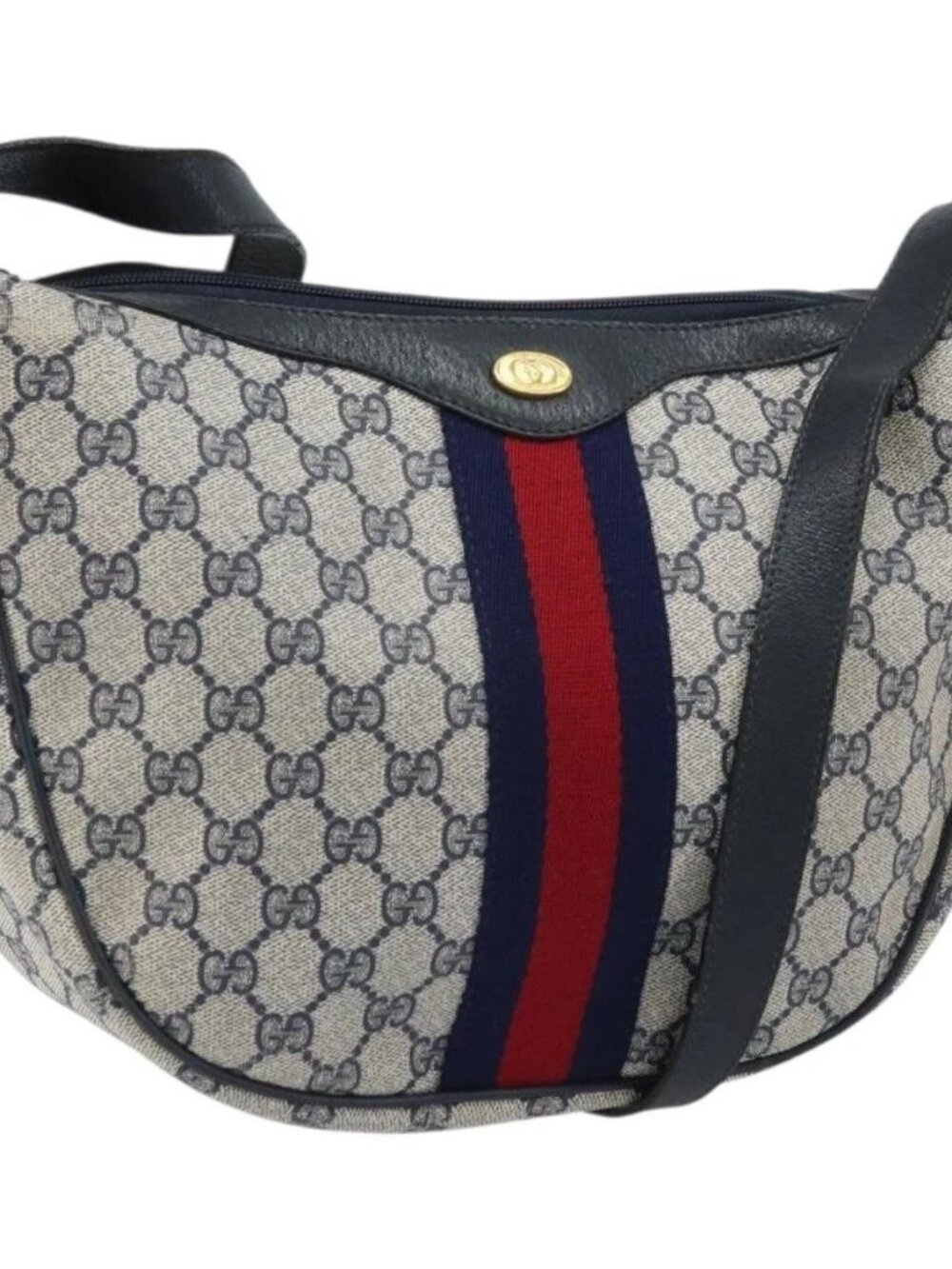 GUCCI GG Supreme Sherry Line Shoulder Bag PVC Navy Gold Auth LNZ160 - Picture 2 of 16